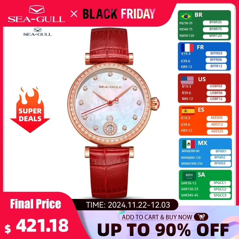 Seagull Women Mechanical Watch Fashion Flow Color Mother of Pearl Dial Sapphire Crystal Wristwatch For Ladies reloj mujer 6140L