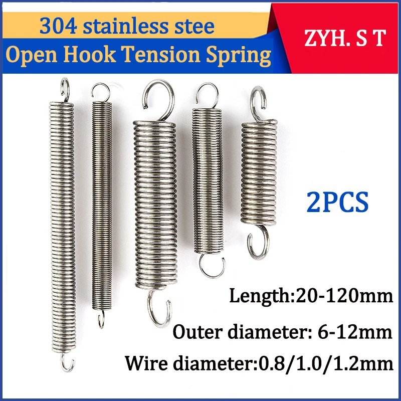 

Open Hook Tension SpringStainless Steel Hook spring Extension Spring Draught Spring 304SUS 2Pcs Wire Diameter 1.2mm 1.0mm 0.8mm