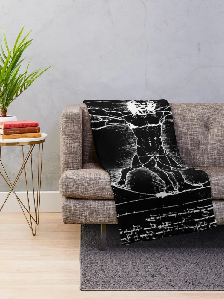 VITRUVIAN MAN Leonardo Da Vinci Handwriting Black White Drawing Throw Blanket Luxury Throw Flannels Blankets