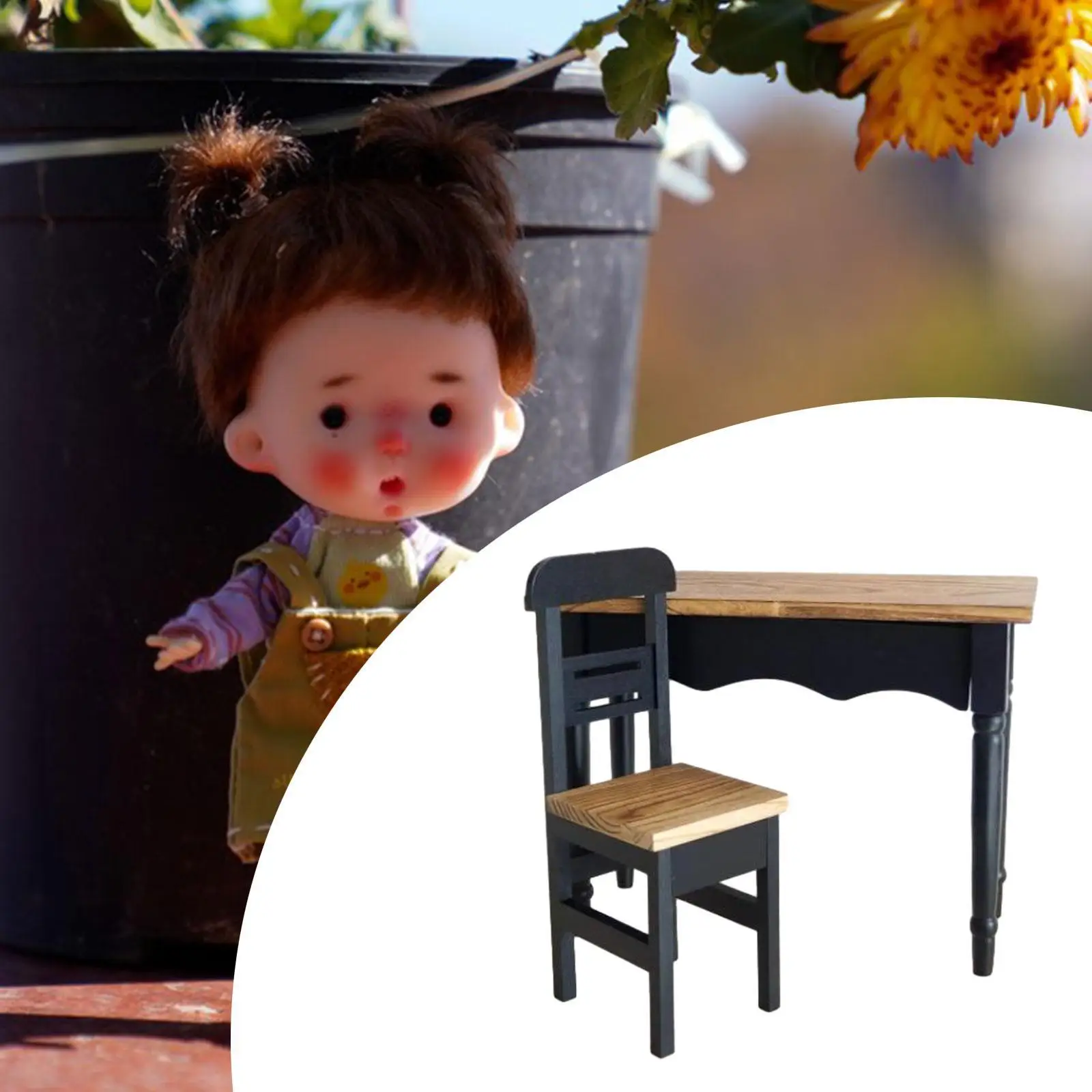 2x Dolls House Miniature Table Chair, Dollhouse Furniture Accessories ,1:3 Modern Unfinished Craft ,Mini House Decor