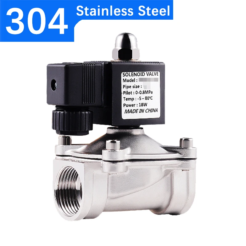 

2W 304 Stainless Steel Electric Solenoid Valve 1/4"; 3/8"; 1/2"; 3/4"; 1"; Normally Closed Pneumatic for Water Oil Air 220V