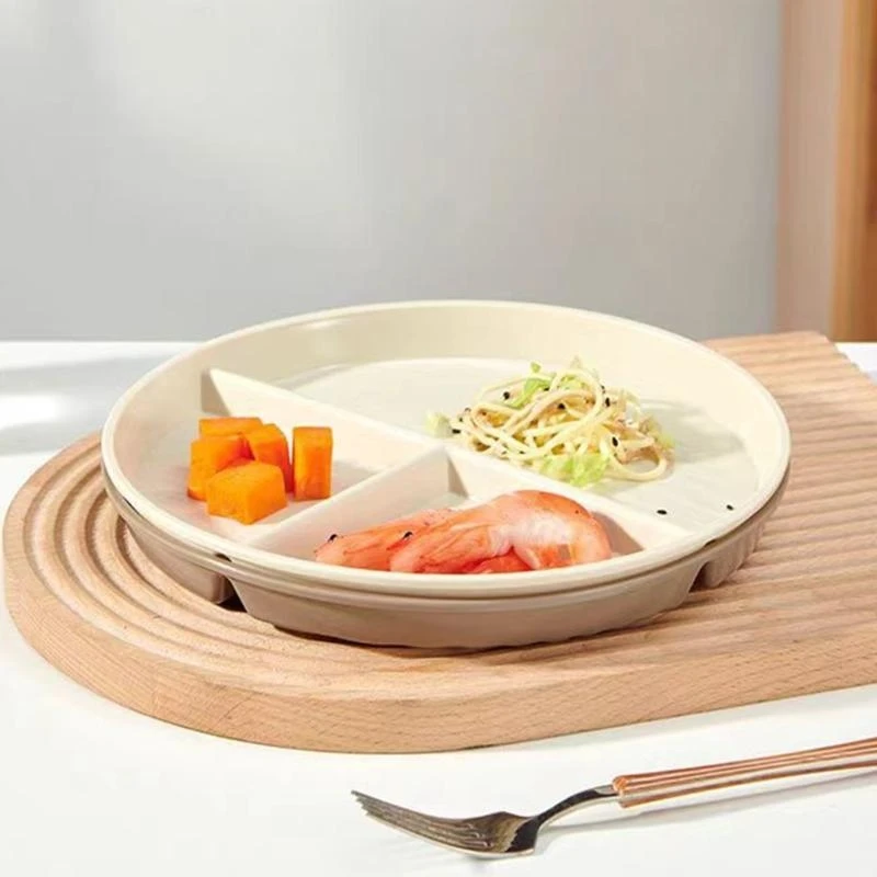 

22cm Unbreakable Divided Dinner Plate Plastic Texture Serving Dish for Kids and Family Microwave and Dishwasher Safe