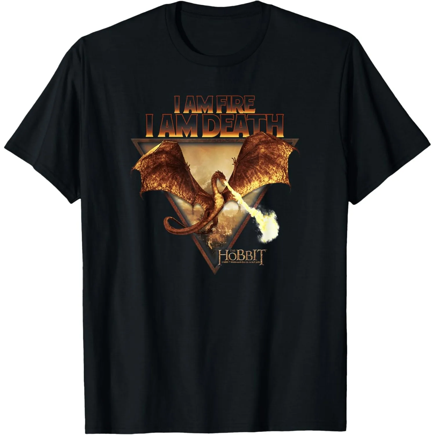 Smaug I Am Fire I Am Death The Hobbit Graphic T-Shirt Breathable Cotton Short Sleeve Crewneck Tee
