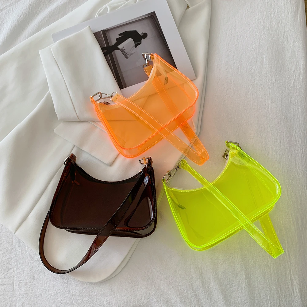 Transparent Jelly Bag  Summer New PVC Shoulder Underarm Bag Candy Color Women\'s Bag Baguette Bag