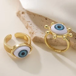 Blue Evil Eye Open Ring Vintage Lucky Protection Statement Cuff Ring Trendy INS Style Fashion Finger Jewelry For Women Men