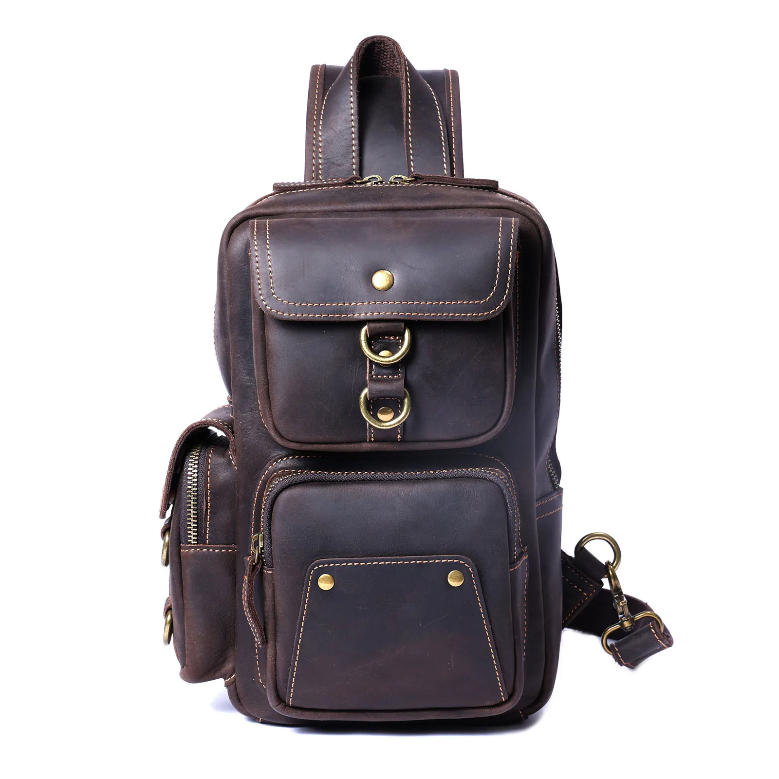 

Retro Leather Chest Bag Large Capacity Mens Casual Messenger Bag Fashion Commuter Mobile Phone Bag Bolsas Transversais Masculino