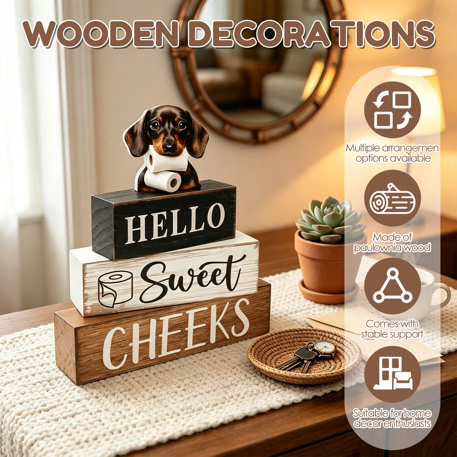 4Pcs Cow Hello Sweet Cheeks Decor Sign Self Standing Seasonless Universal Cow Hello Sweet Cheeks Decor Sign for Tabletop Decor