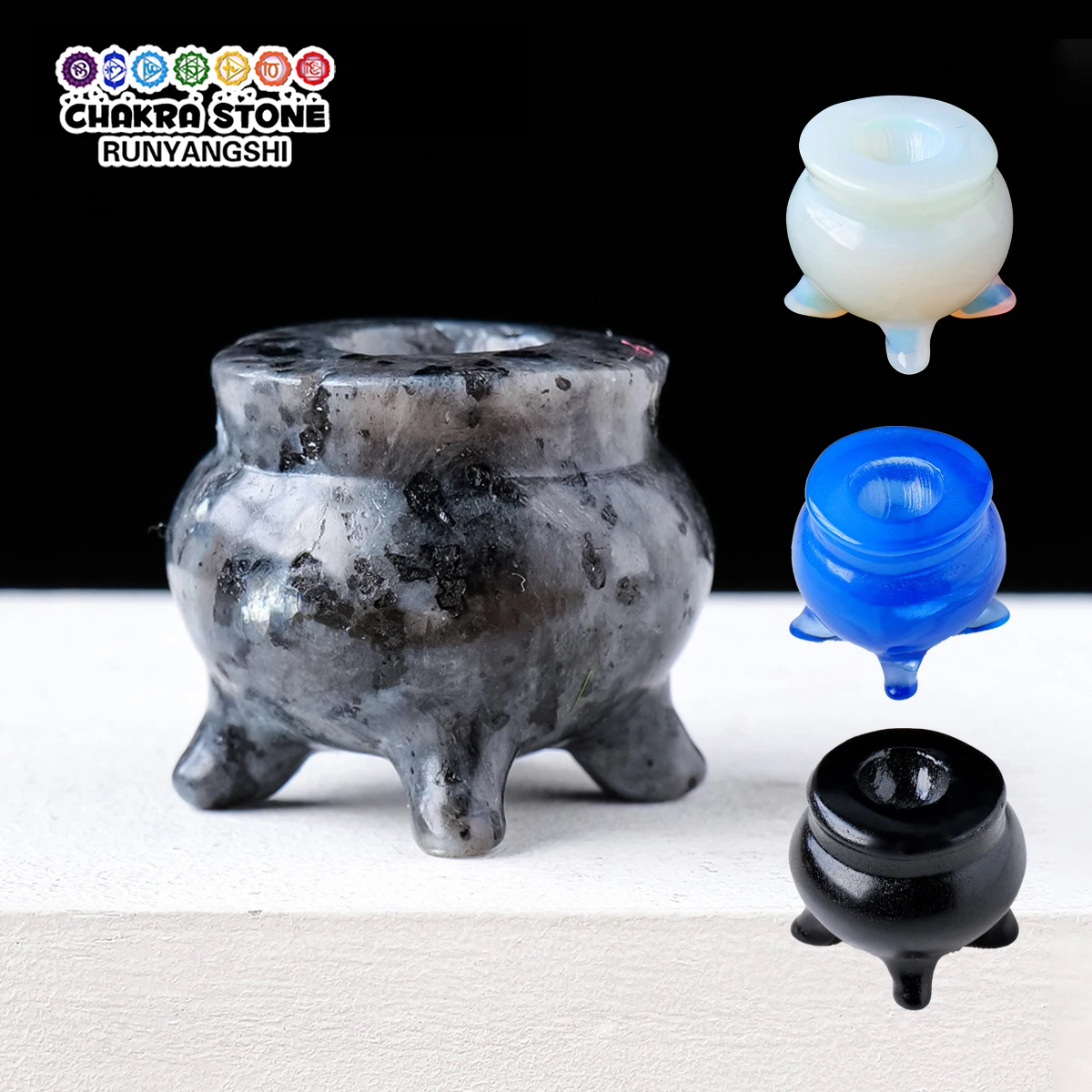 Natural Crystal Censer Pocket Grave Black Obsidian Opal Energy Gem Carving ShimmerStone Energy Divination Healing Chinese Style