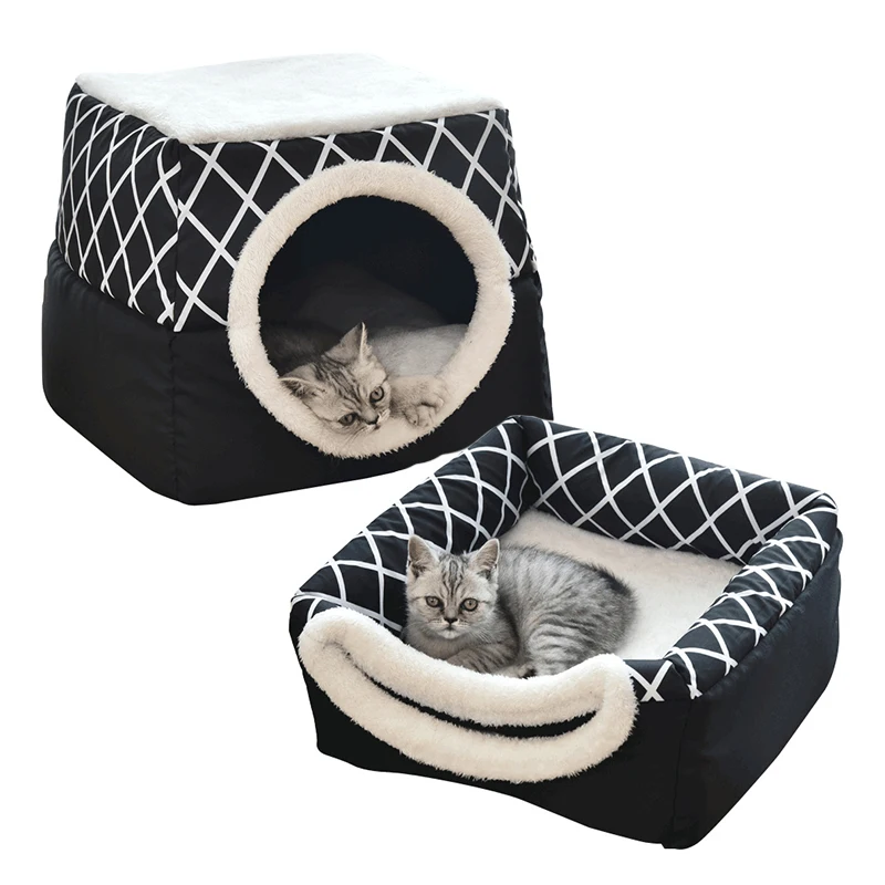 Cat Bed Closed Space Capsule Practical Warm Short Plush Cat Bed Foldable Light Warm Pet Bed Shelter