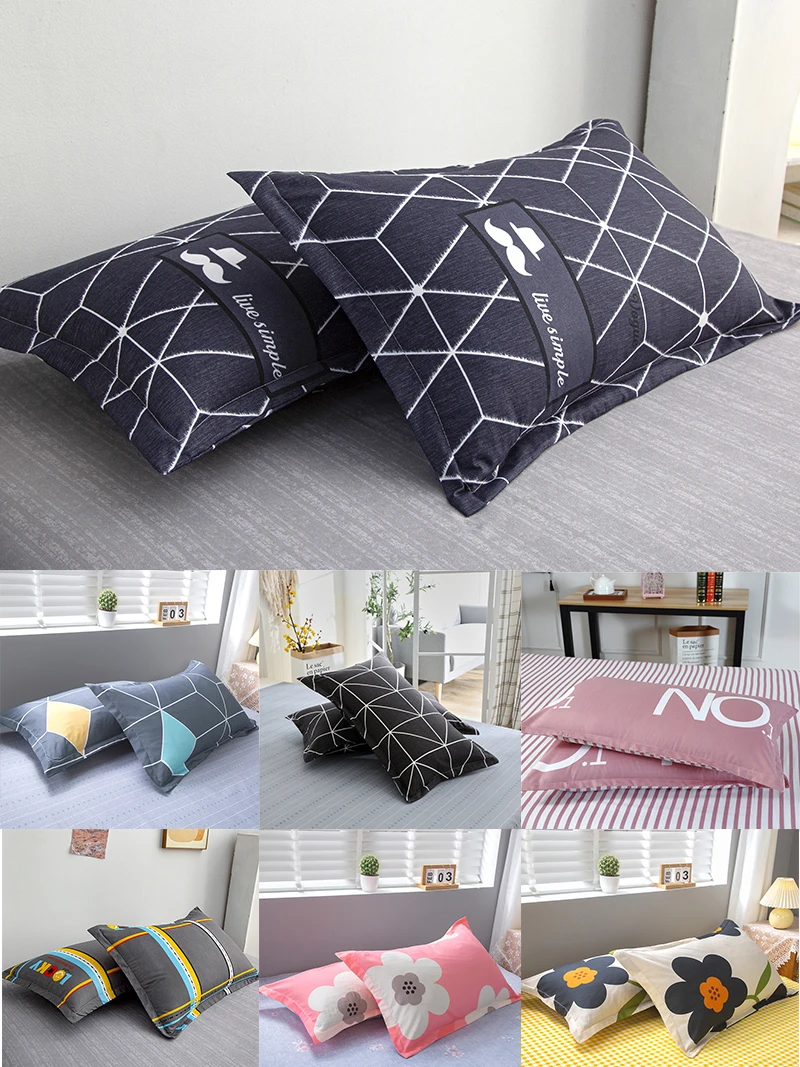 Einfache rechteckige Kissenbezüge mit kariertem geometrischem Muster, 2 Stück, 48 x 74 cm, Kissenbezug für Schlafzimmer, Kissenbezug für Erwachsene, für Bett – Detail 1