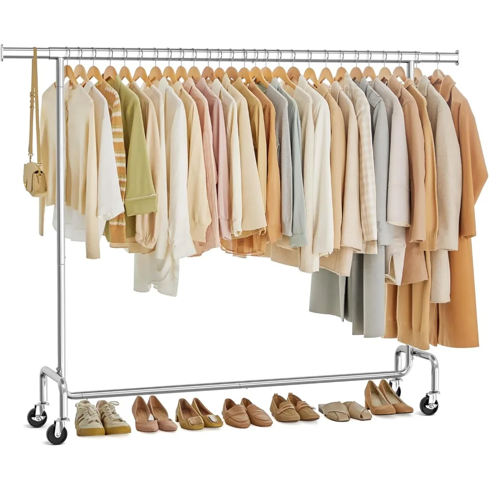 

Clothes Rack with Wheels, Heavy-Duty Garment Rack with Extendable Hanging Rod, 243 lb Load Capacity, 17.7 x (63-78.7) x 64.1 In