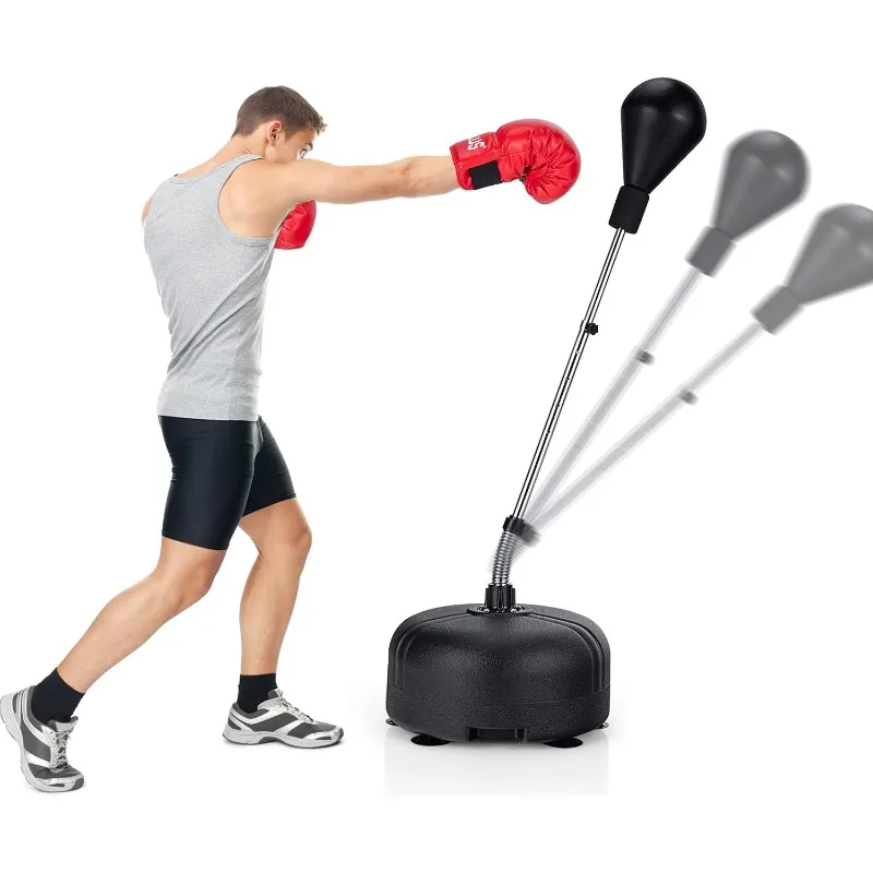 

GYMAX Freestanding Punching Bag, Integrated PU Reflex Bag with 6 Suction Cups, 55"-62.5" Adjustable Height, Stable Base