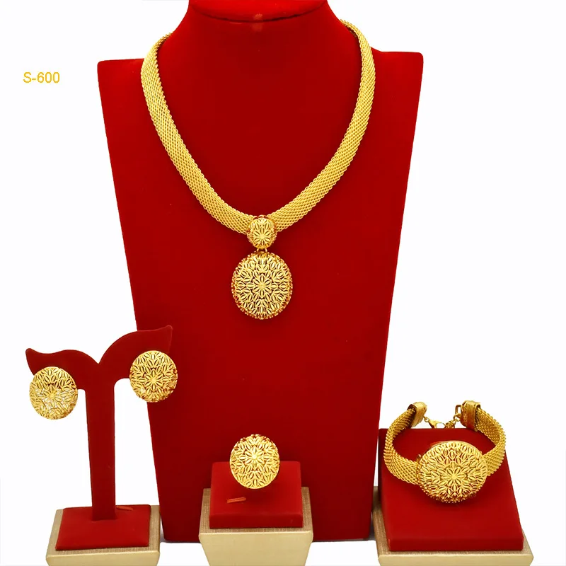 

24K Gold Disc Minimalist Luxury Necklace Bracelet Earrings Ring 4-Piece Set Women AU999 seamless design, elegant temperament