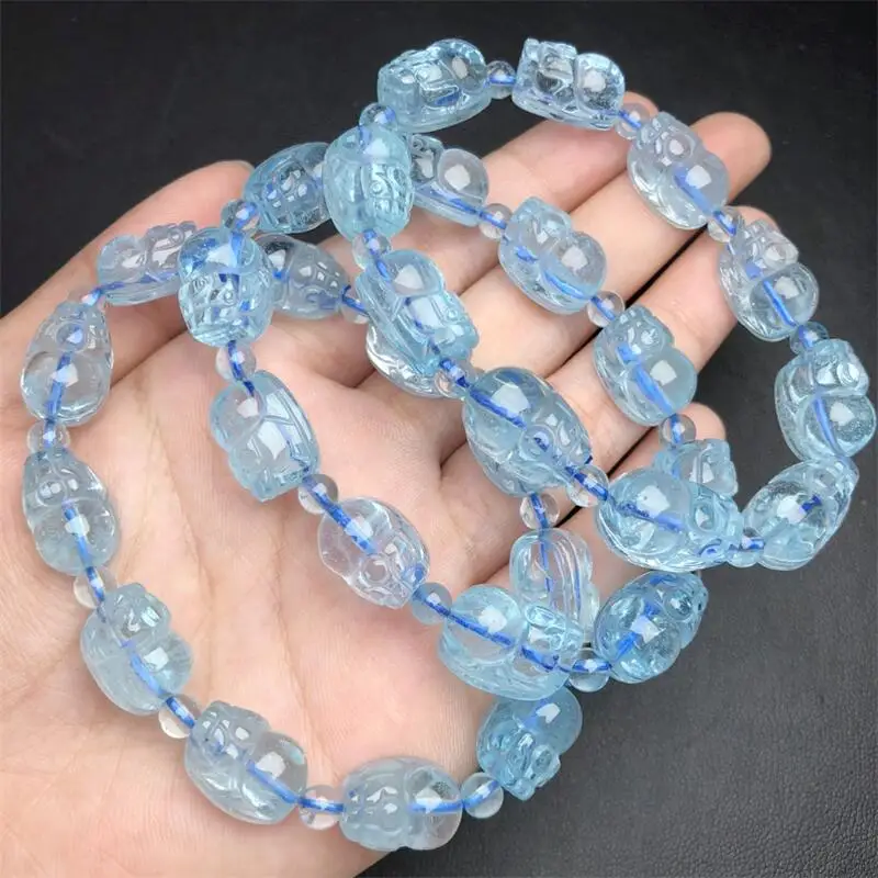 10mm Natural Blue Topaz Pixiu Bracelet For Women Men Love Gift Crystal Beads Strands Jewelry Gift 1PCS