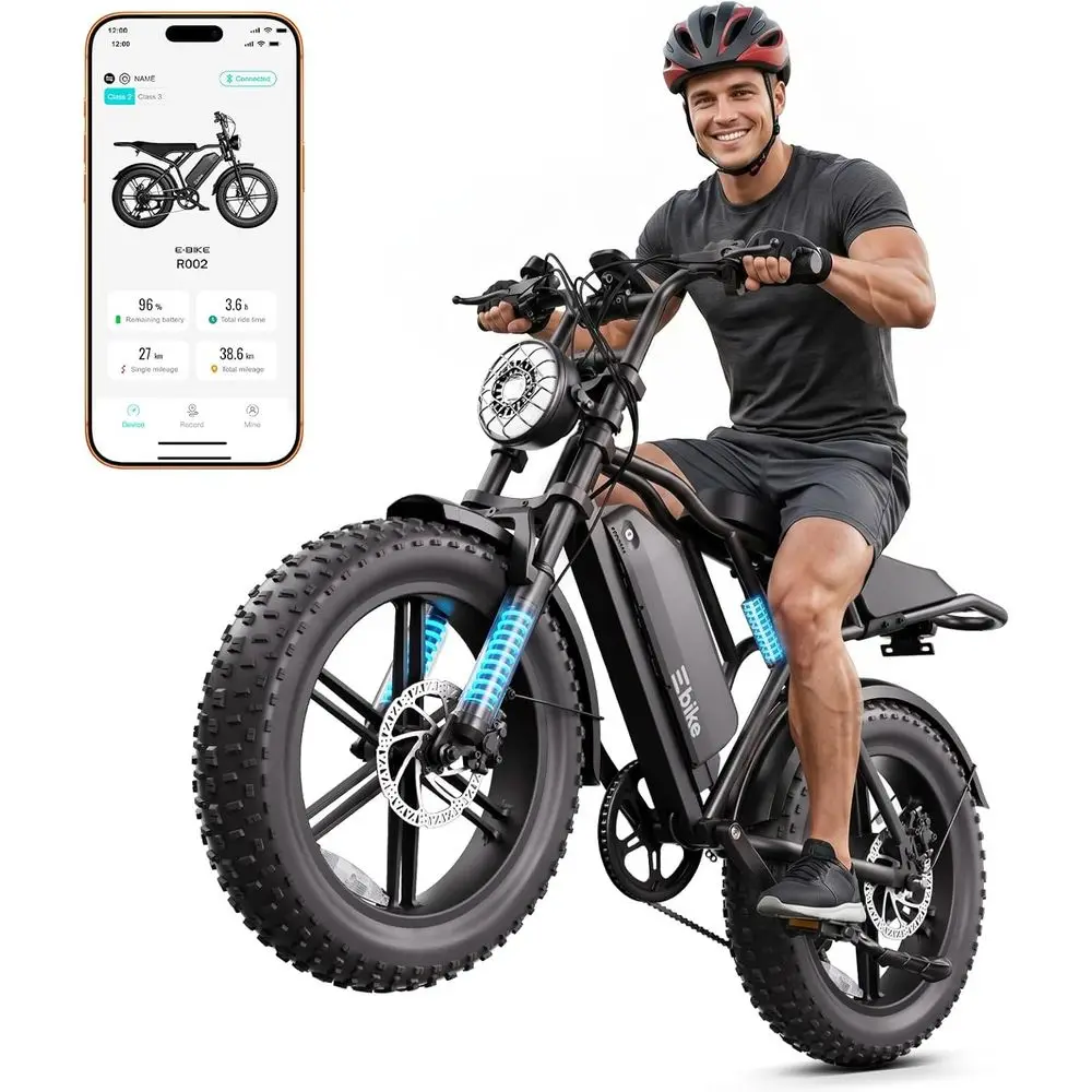 

Electric Bike or Adults, Peak 1500W Motor Retro E Bike, Range 65/120Miles, 48V 15Ah Removable Battery, 20"x4" at Tires, ull Susp
