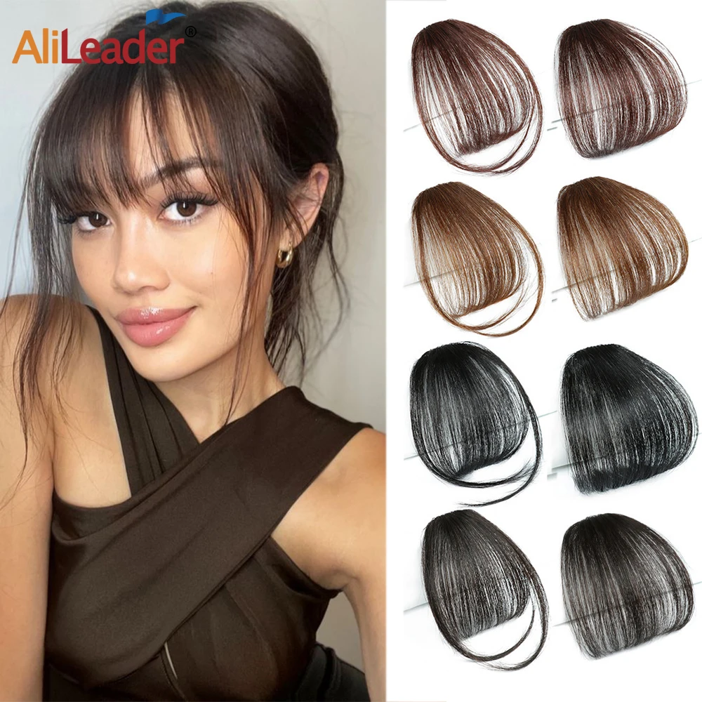 Pas cher fausse frange d'air Extension de cheveux synthétiques doux lumière Air cheveux frange pince sur Extension de cheveux faux cheveux raides frange frange