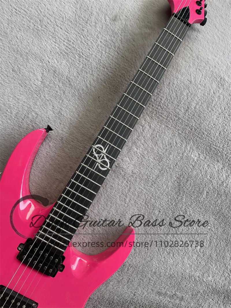 Pink Electric Guitar Maple Neck Set in Body, Rose Wood Fingerboard, Solar Guitar Fixed Bridge, Black Tuner, Customized Color