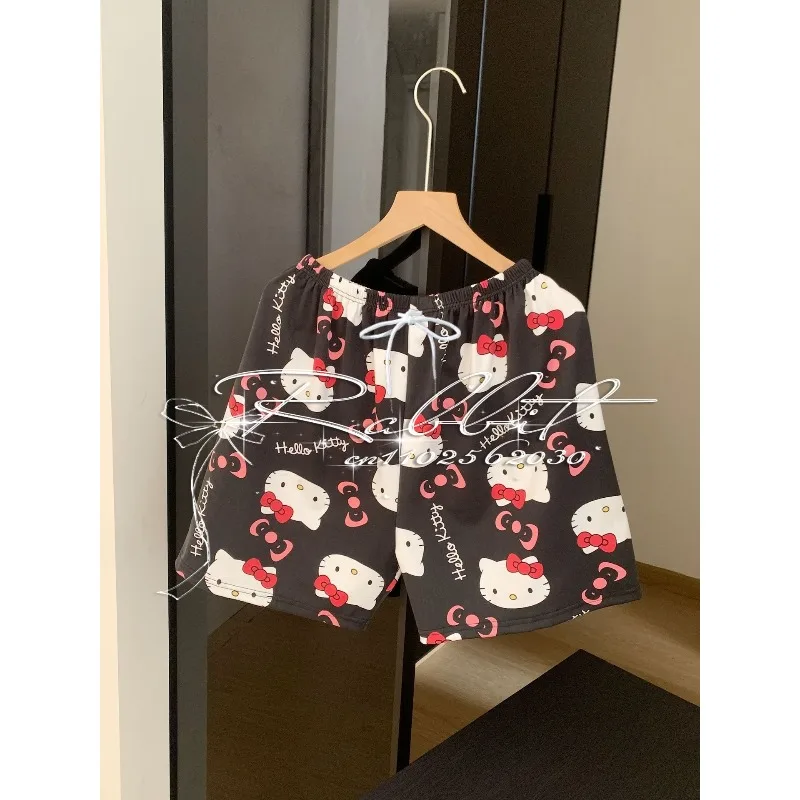 

2025NewRetro Elegant Hello Kitty Beach Pants Casual Loose Home Shorts Adult Children's Parent Child 3D Printed Breathable Shorts