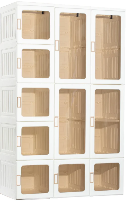 Installation-Free Foldable Modern Plastic Folding Wardrobe Glass Doors Four Drawers Panel Hinges for Living Room Bathroom