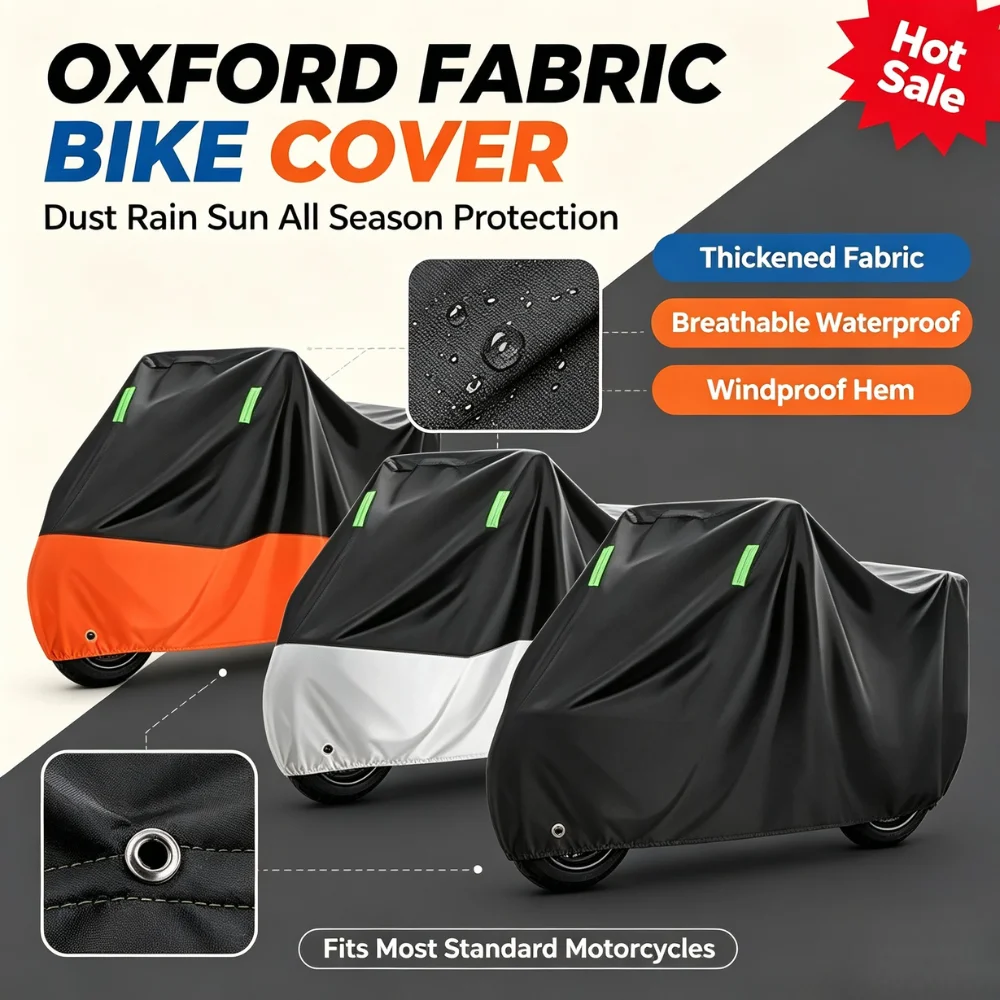 Housse de moto XL 2XL imperméable en tissu Oxford anti-UV, protection contre la pluie, la neige et la poussière avec bande réfléchissante et trou pour cadenas de sécurité