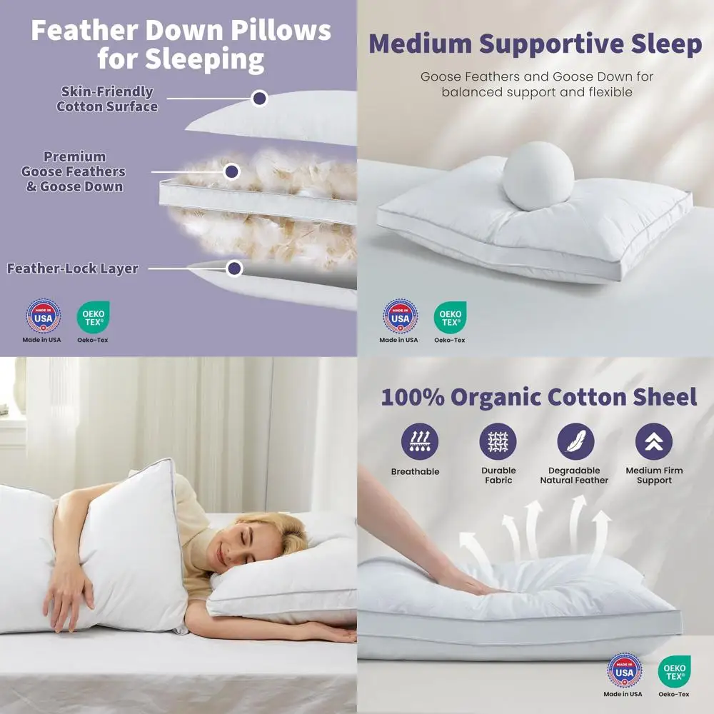 

Роскошный комплект подушек из гусиного пуха размера Queen Size из 2 предметов — США, хлопок с графютом 500 нитей, средней фирма для комфорта