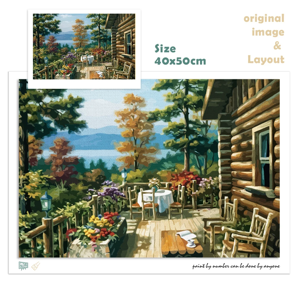 CHENISTORY DIY Painting By Numbers Countryside Landscape Wall Art Picture Handpainted Oil Painting For Room Artwork Wooden House