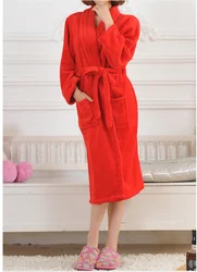 Lovers Winter Flannel Kimono Bathrobe Gown Thick Warm Sleepwear Man And Women Long Sleeve Robe Lounge Coral Fleece Home Wear