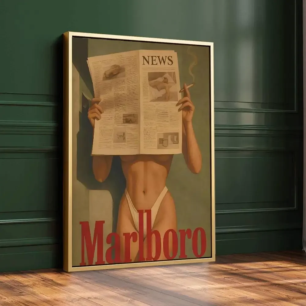 خمر السجائر الغربية MarlboroS نموذج بيكيني المشارك ذاتية اللصق ورق مقاوم للماء ملصق مقهى بار غرفة جدار ديكور