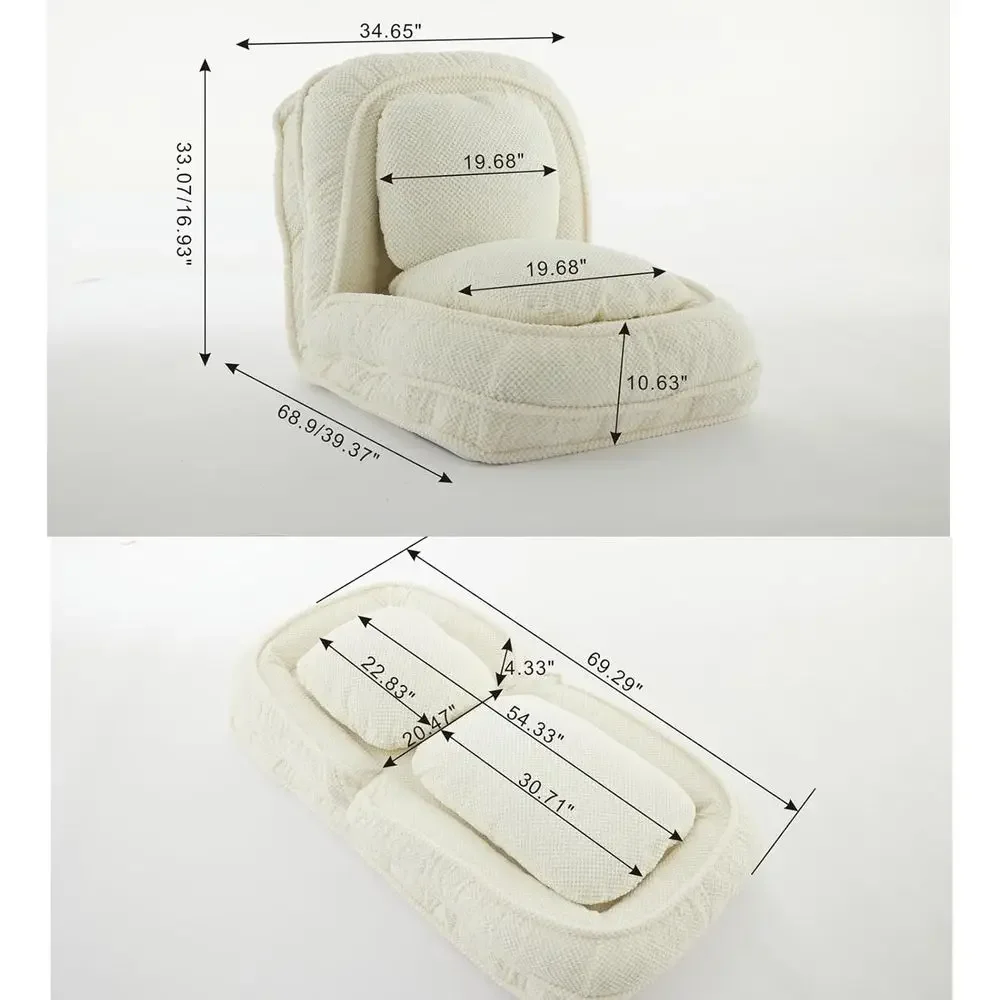 Adjustable 5-Position Plush Chair with Back Support for Gaming and Meditation, Beige