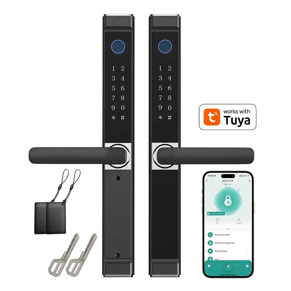 IP65 Tuya Smart Aluminum Alloy Sliding Door Lock Fingerprint Recognition Wi-Fi For Cloud Storage For Wood/Aluminum Doors