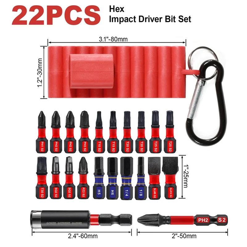 

Best-Electric Hexagon Bit Set 22Pcs Inclusive Organizer Sleeve Portable Storage 1Pc Bit Holder Anti-Slip Tool Accessories