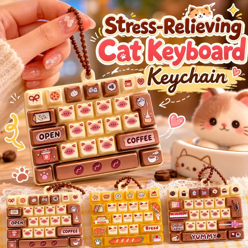 Cartoon Cat Keyboard Stress Relief Keychain Key Button 26 Keys Keyboard Squeeze Stress Relief 3Styles Bookbag Pendant