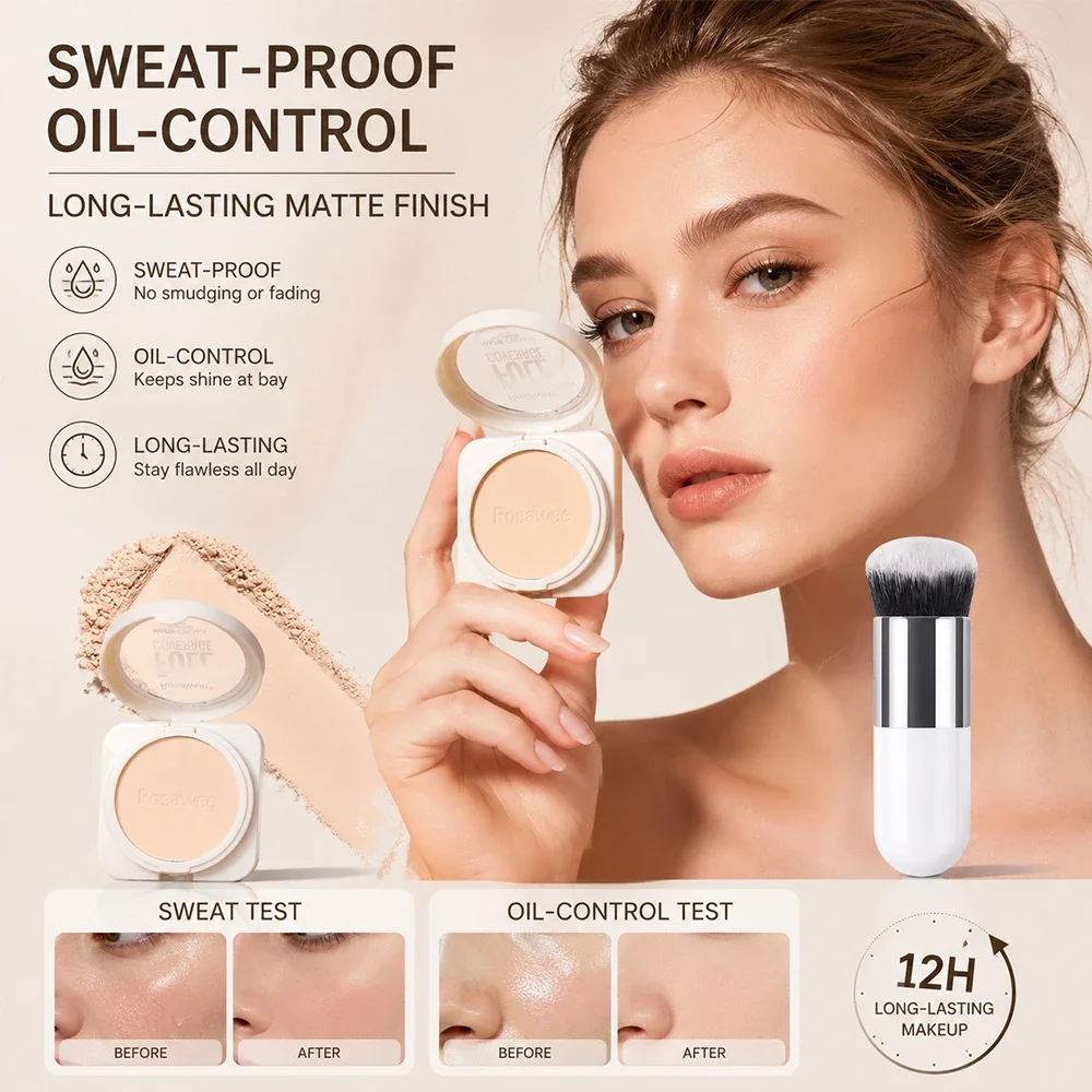 Soft Matte Foundation With Glitter Setting Powder Kit, Oil‑Control Smudge‑Proof, All‑Day Radiant Flawless Face Makeup Set