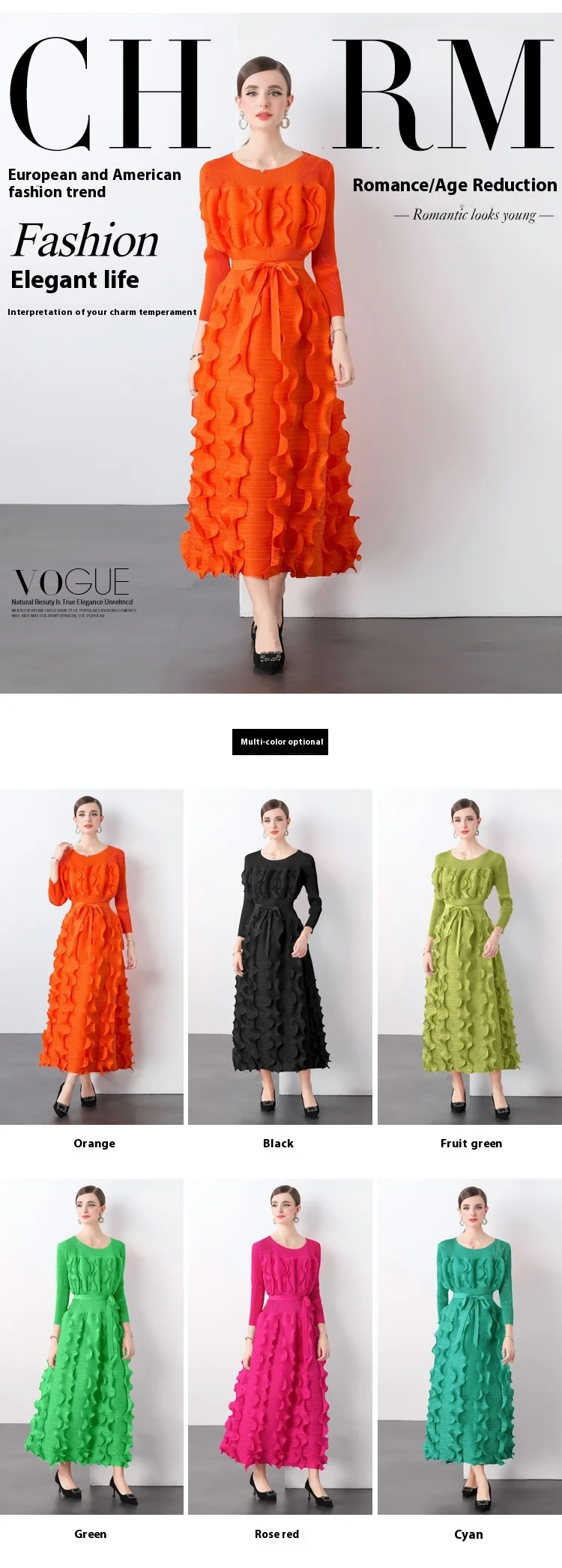 Robe française élégante pour femmes, vêtement plissé, col rond, taille haute, ample et amincissante, à volants polyvalents, nouvelle collection automne 2025