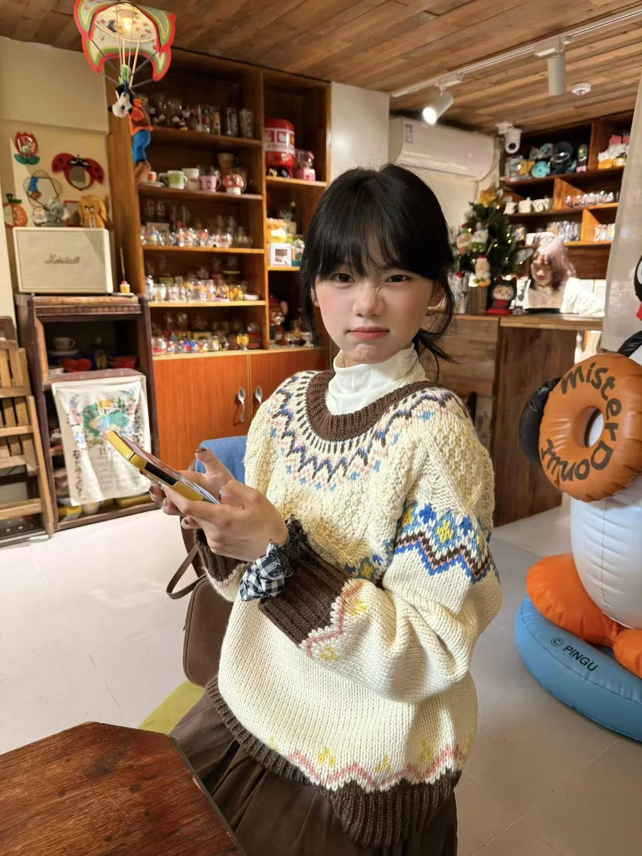 

Nordic Sle Fair Isle Heavy Knit Sweater Loose Oversized Iceland Ferris Wheel Vintage Feel Outerwear Knitted Top