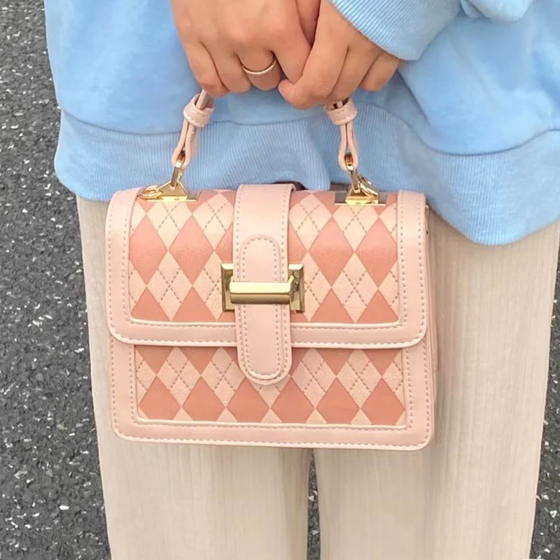 

Ladies' Crossbody Bag Diamond Plaid Pattern Fashionable Simple Versatile Crossbody Bags Trendy Korean Portable Handbags For Girl