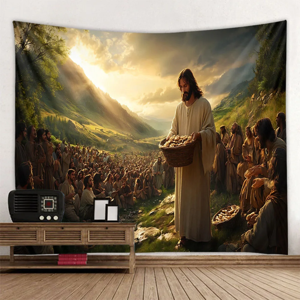 Jesus oil painting tapestry vintage mural Bohemian decoration wall hanging background poster home decoration hanging on the wall