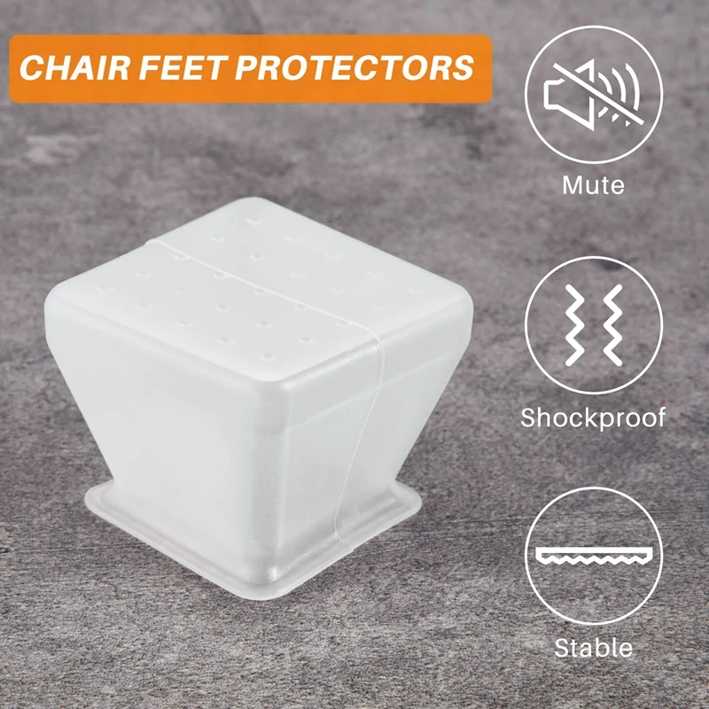 SEWS-32Pcs Furniture Silicon Protection Cover - Square Silicone Chair Leg Floor Protectors - Chair Leg Caps Furniture Table Feet