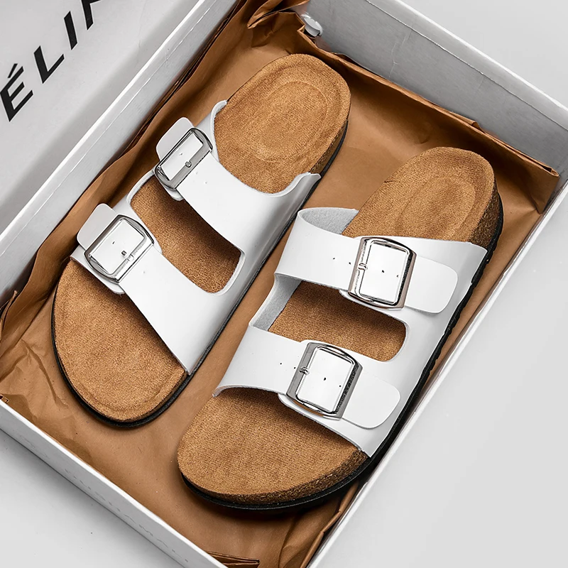 Klasyczne unisexowe kapcie męskie, wygodne letnie buty korkowe dla mężczyzn, sandały outdoorowe z mikrofibry, rozmiary plus size 36-46