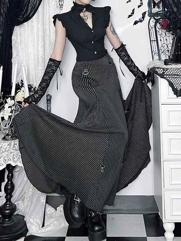 Wannathis Halloween Gothic Style Skirt Set Subculture Irregular Skirt Hot Girl Top Shirt For Halloween Cos Clothes