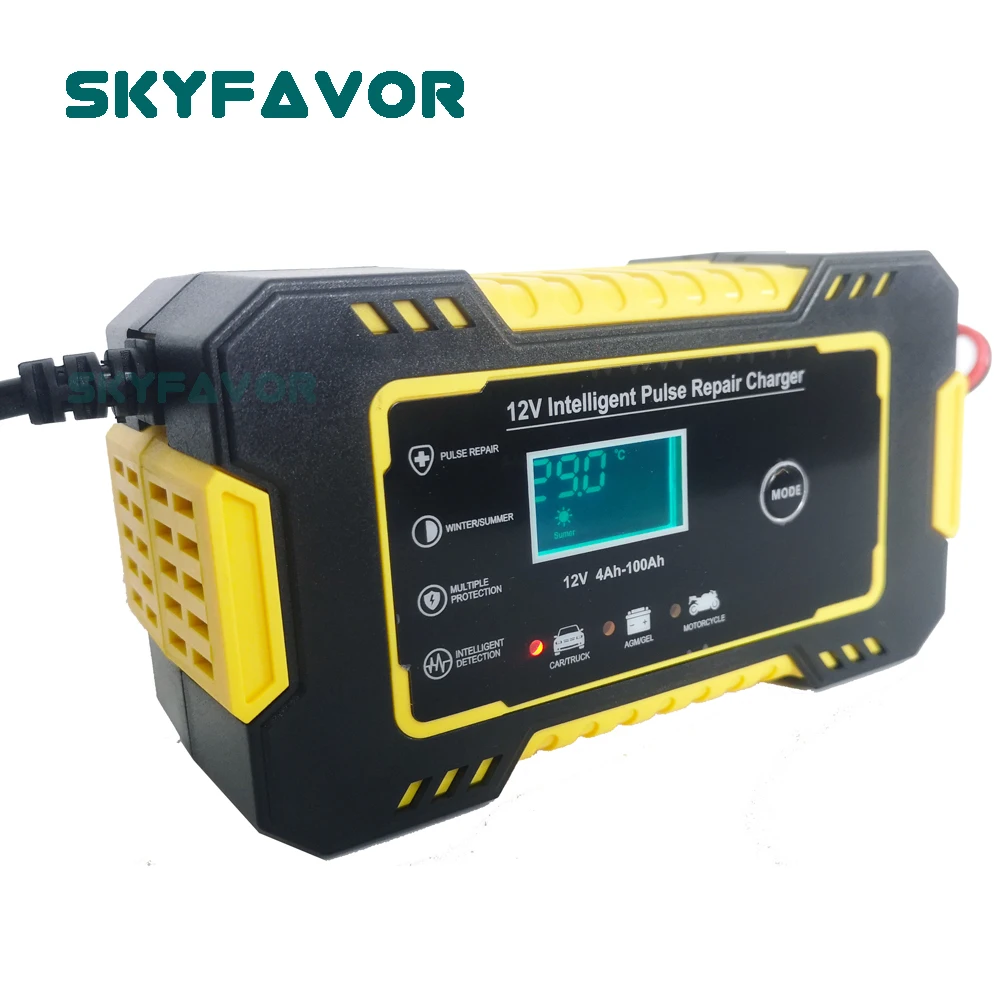 Cargador de batería automático para coche y motocicleta, 12V, 12V, 6A, VRLA, SLA, AGM, GEL, reparación de pulso, cargador de baterías de plomo y ácido automático de 12V