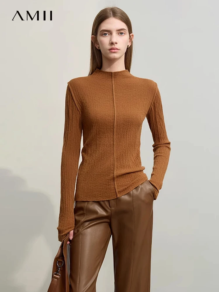 

AMII Minimalism Solid Sweater for Women 2023 Autumn New Long Sleeve Slim Turtleneck Office Lady Knitwear Female Tops 12353049