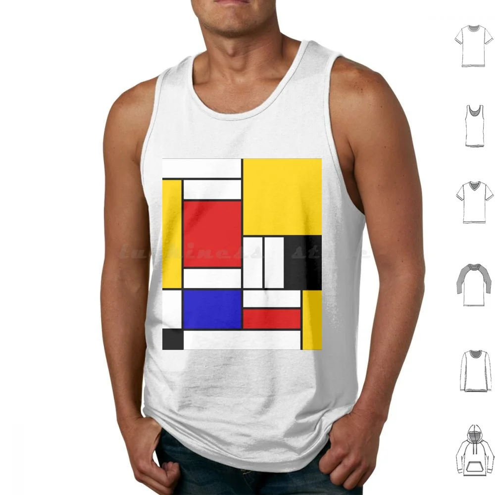 

Майки Mondrian Block, жилет без рукавов, Mondrian Cubism, современный минималистичный узор, абстрактные кубики, блоки, красочные