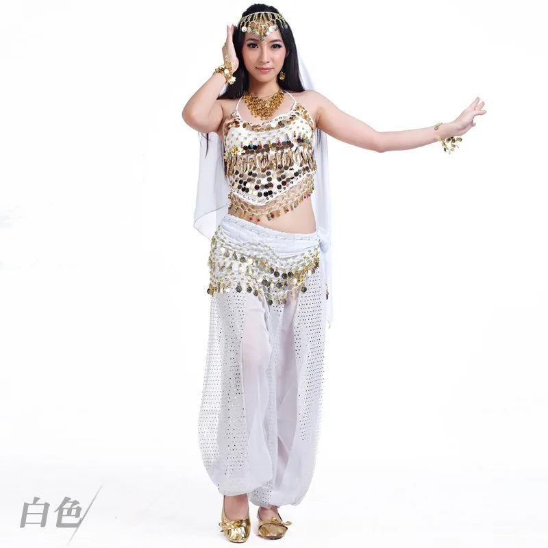 Conjunto personalizado de 5 peças de calças destacadas, faixa de cabeça, trajes de dança do ventre, roupas de dança indiana, fantasia de performance para mulheres