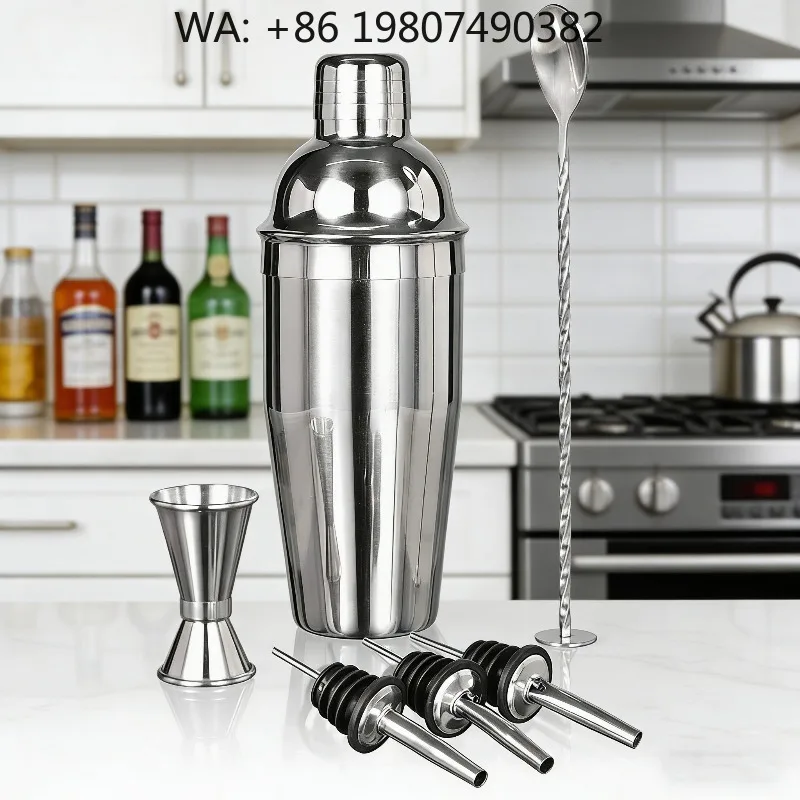 6Pcs 24oz Martini Cocktail Shaker Kit, Stainless Steel Bartender Tools Muddler Jigger Spoon,  Bar Mixing Accessories Fo
