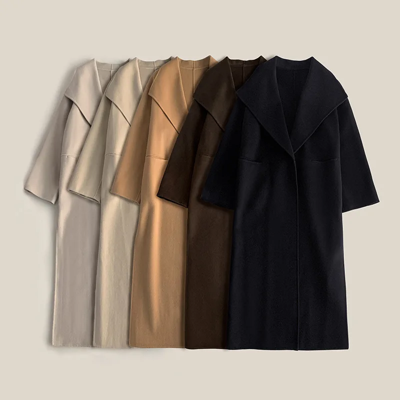 Withered Big Collar, Wool And Cashmere Silhouette, Side Split Collar, Double-sided Woolen Coat, Jacket Woman Clothes Tops