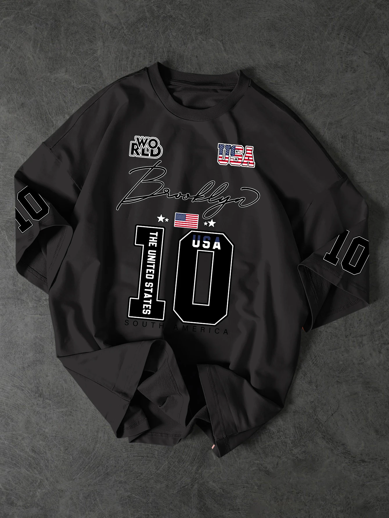 USA Brooklyn Style 10 Print Oversized T Shirt Men's Streetwear Vintage Jersey Tee