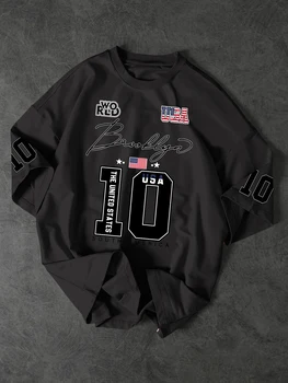 USA Brooklyn Style 10 Print Oversized T Shirt Men's Streetwear Vintage Jersey Tee