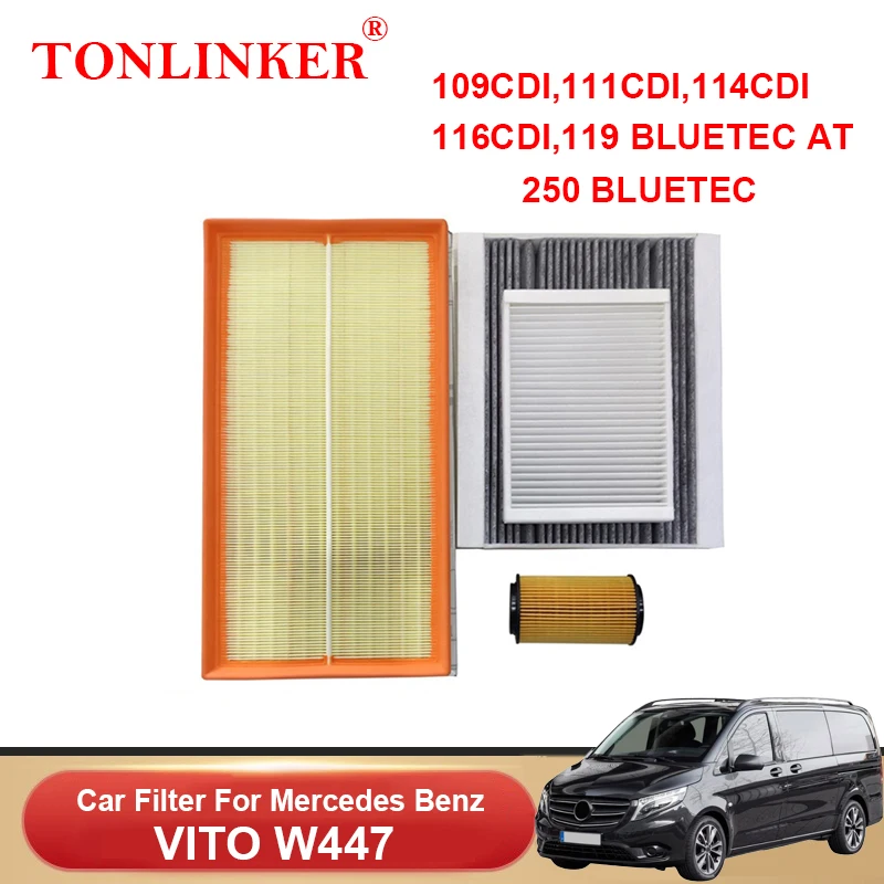 TONLINKER Cabin Air Filter Oil Filter For Mercedes Benz Vito W447 2014-2020 2021 2022- 109 111 114 116 119 121 180 250 CDI