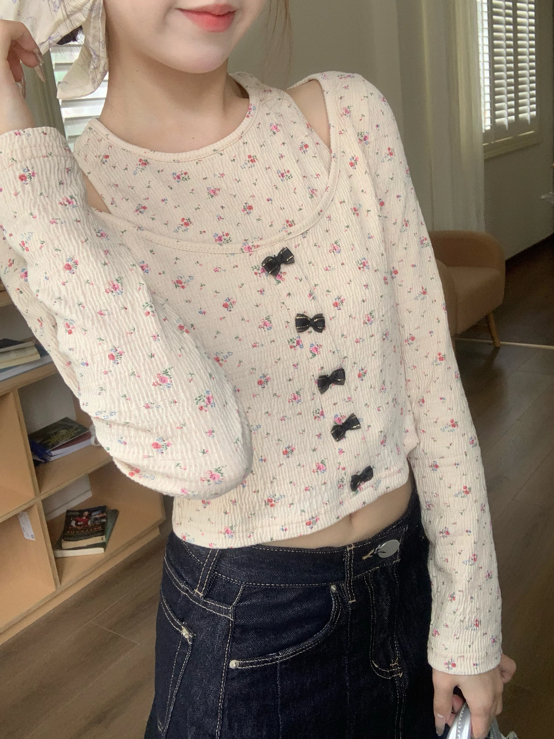 

Женская футболка с длинным свеком DOMX, осень 2021, базовый слой с цветочным декором, сладкий и пряный хлопок для поездок на работу...